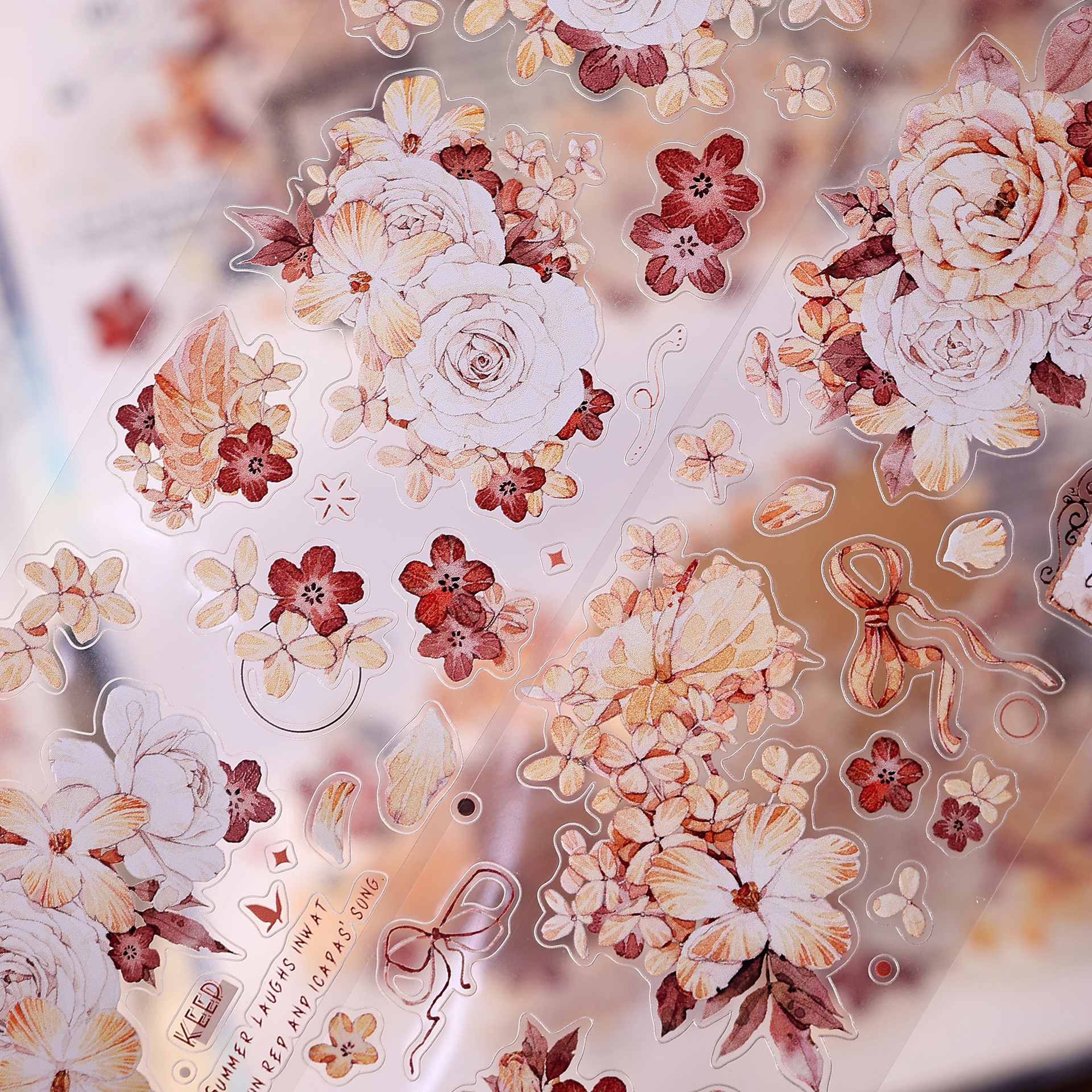 Washi Tape Set - XiaoBaiJia Studio Vintage Red-brown Flower Floral