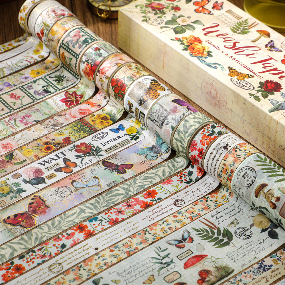 Washi Tape Set - 20 rolls Vintage Washi Tape Set