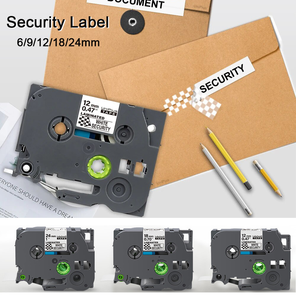 Label Printer Tape - 1PCS 9/12/18/24/36mm Security Label Compatible TZe