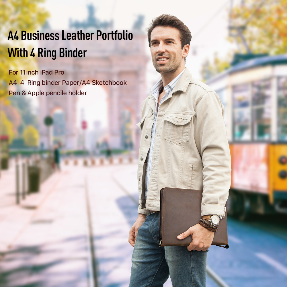 Luxury Retro A4 Cowhide Busine - Portfolio Folder Zip avaliação e preço