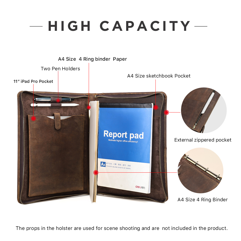 Luxury Retro A4 Cowhide Busine - Portfolio Folder Zip avaliação e preço