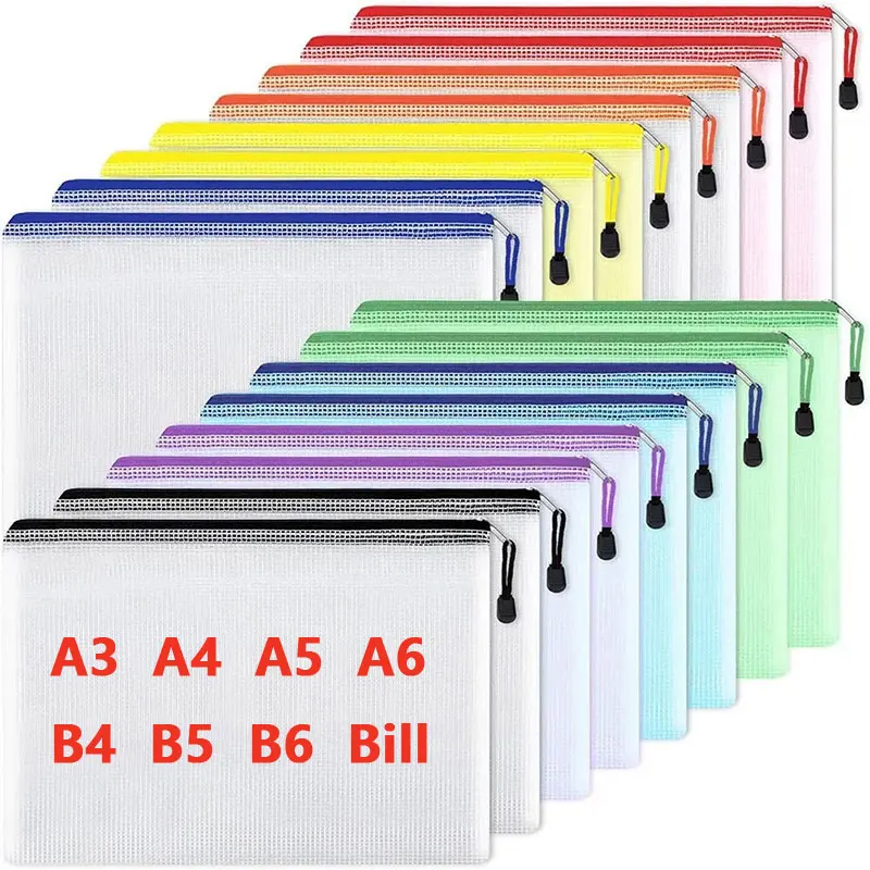 A3/A4/A5/A6 Mesh Zipper Pouch  - Portfolio Folder Zip avaliação e preço