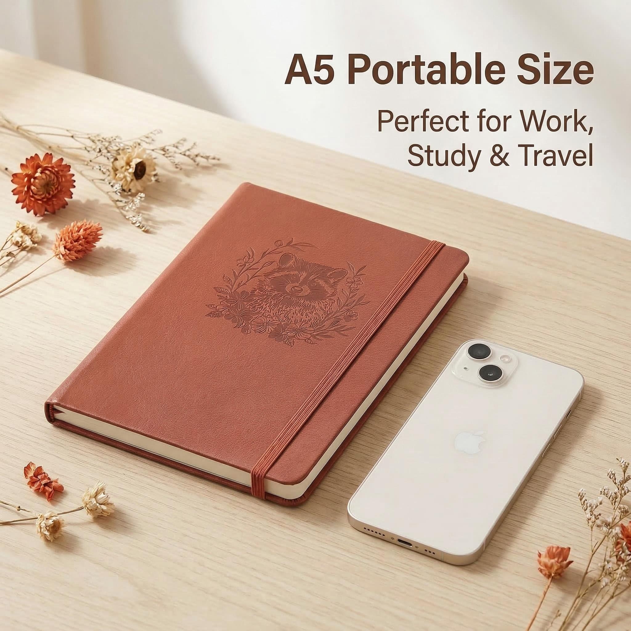 A5 Embossed Raccoon Dot Grid J - Notebook Dotted A5 avaliação e preço