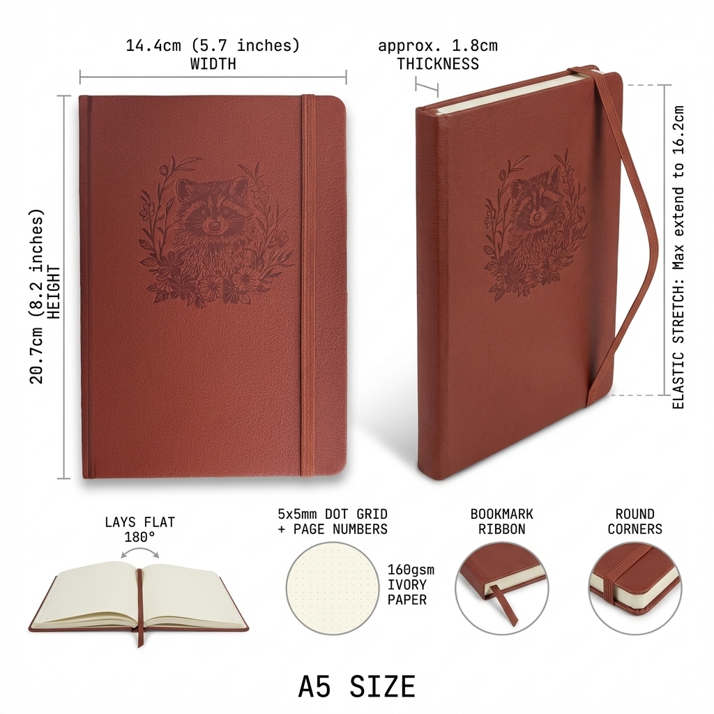 A5 Embossed Raccoon Dot Grid J - Notebook Dotted A5 avaliação e preço
